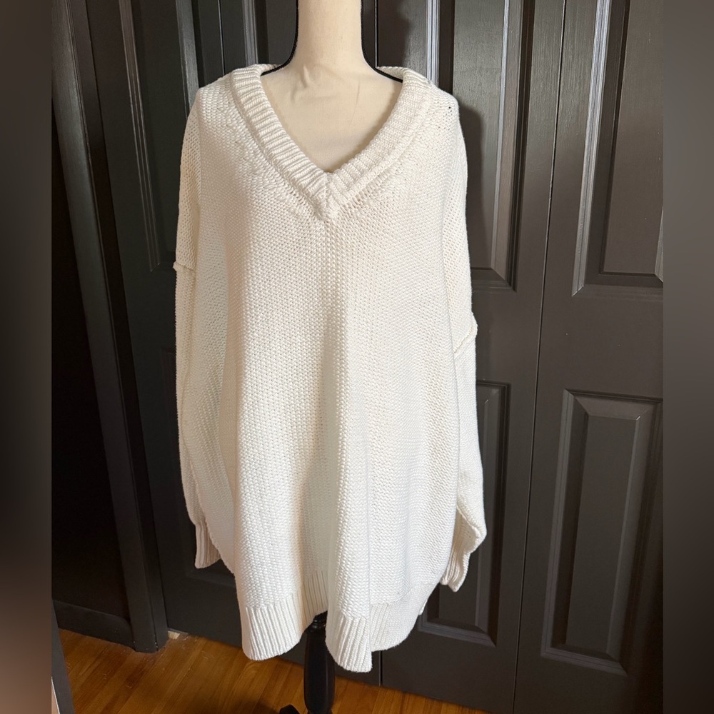 Free People Cream V-Neck Sweater